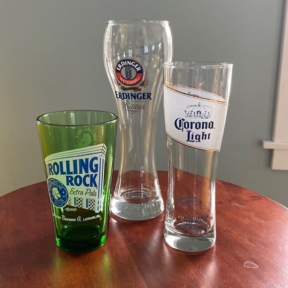 Lot of 3 Beer Glasses Rolling Rock, Corona Light and Erdinger - Picture 1 of 9
